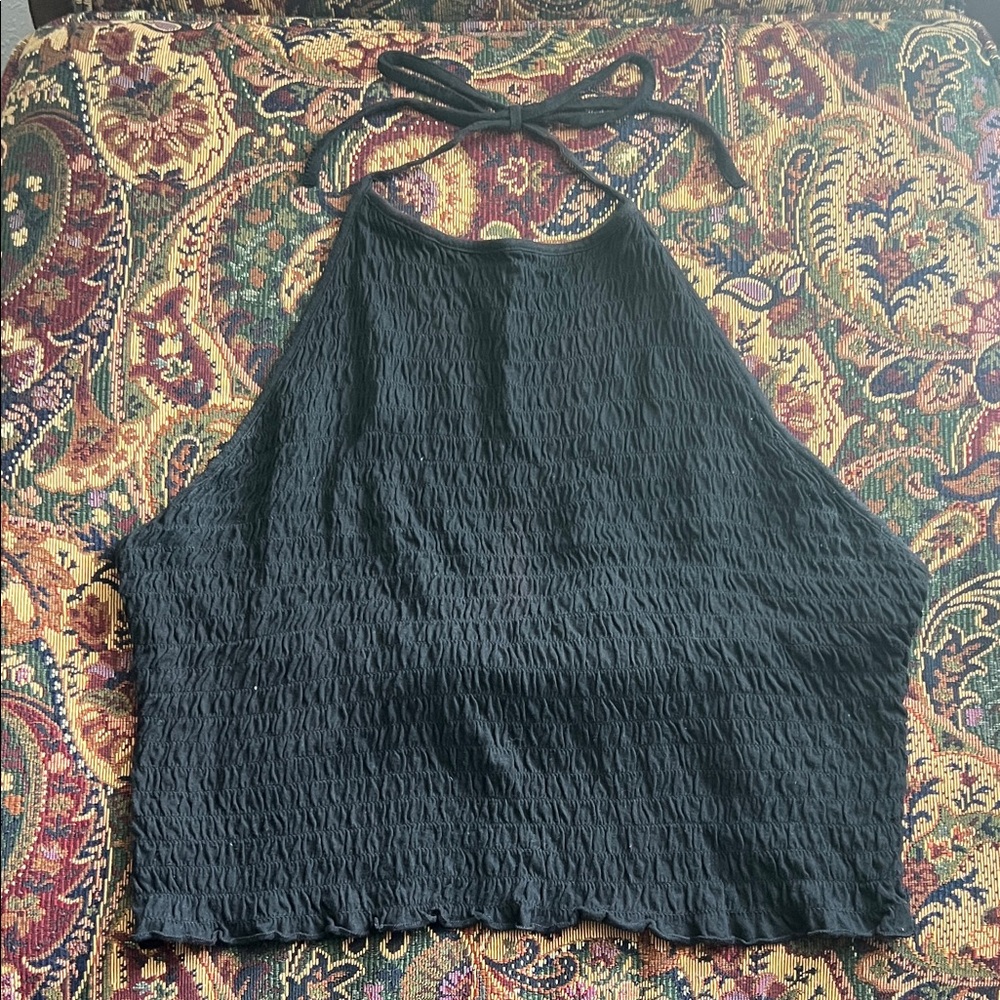 American Eagle Outfitters Black Textured Halter Top